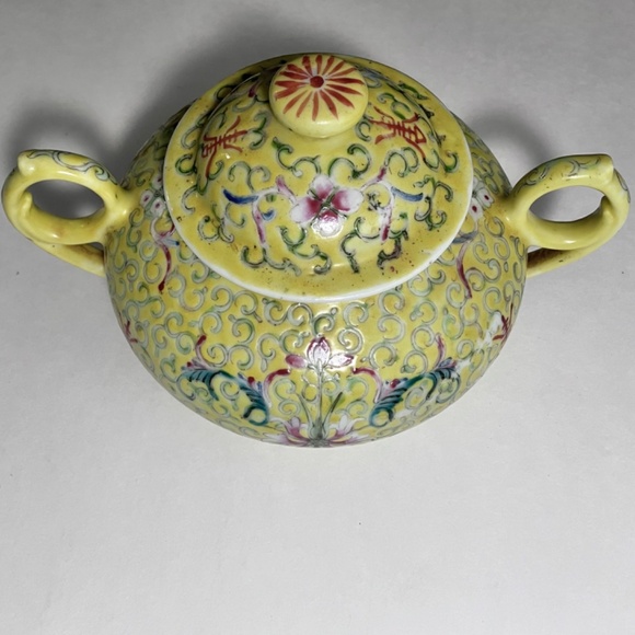 Antique FAMILLE JAUNE SUGAR BOWL Circa 1900 / Rare Chinese Treasure / Some Flaws - Picture 4 of 12